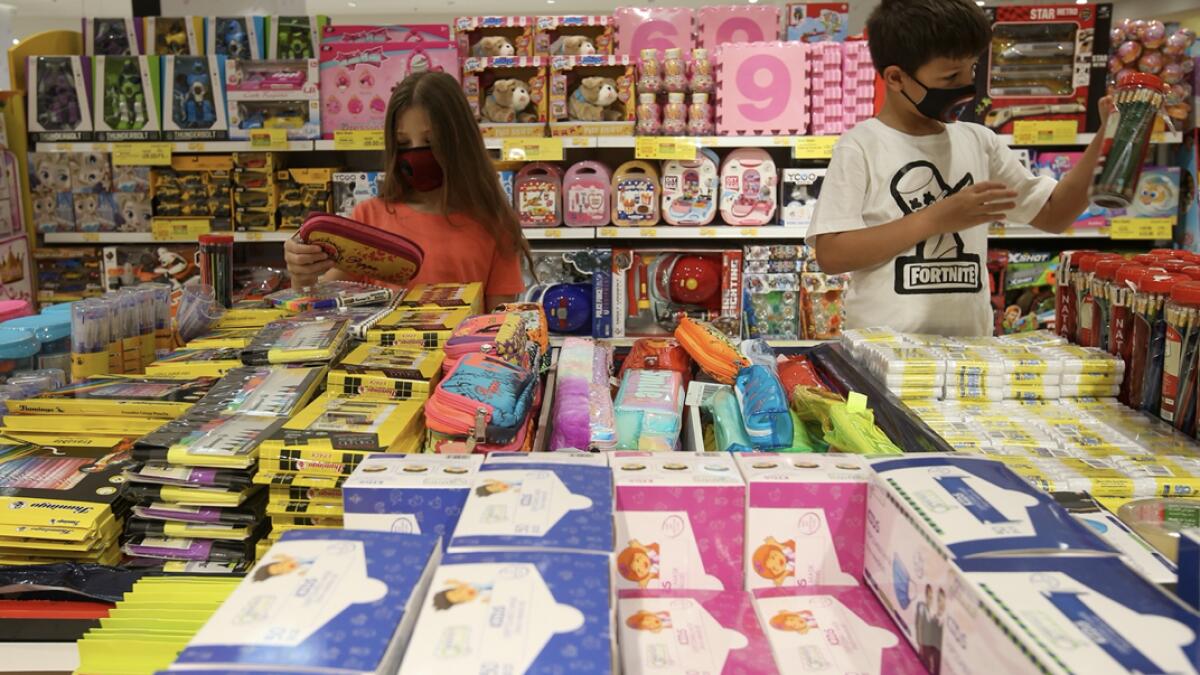 Shoppers purchased school supplies at Lulu Hypermarket, Al Wahda mall in Abu Dhabi ahead of the school reopening.  Photo: Ryan Lim/Khaleej Times