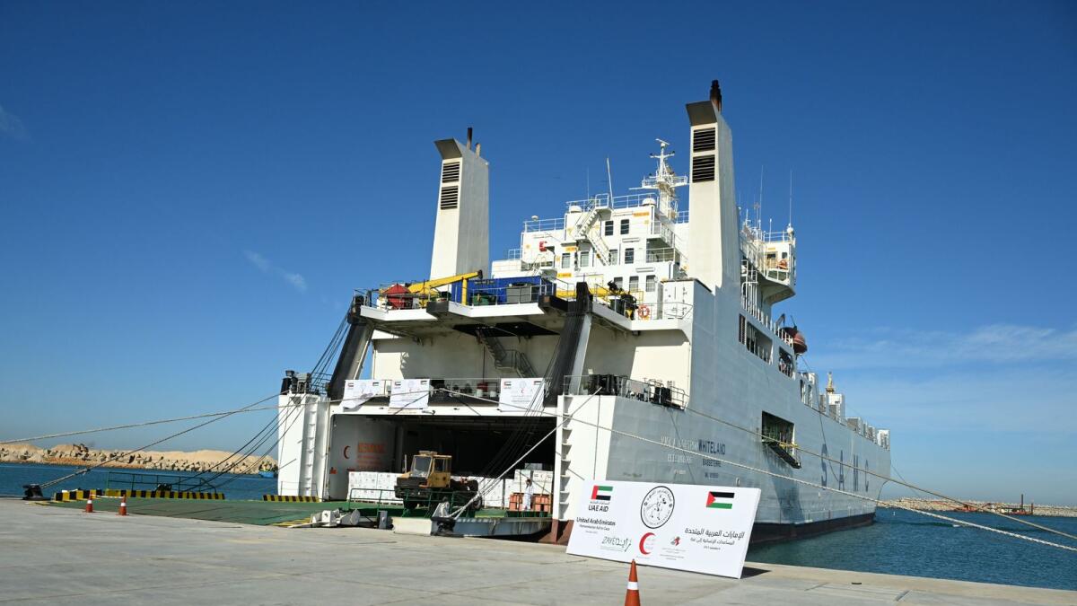 The UAE aid ship in Egypt's Al Arish City. — Wam