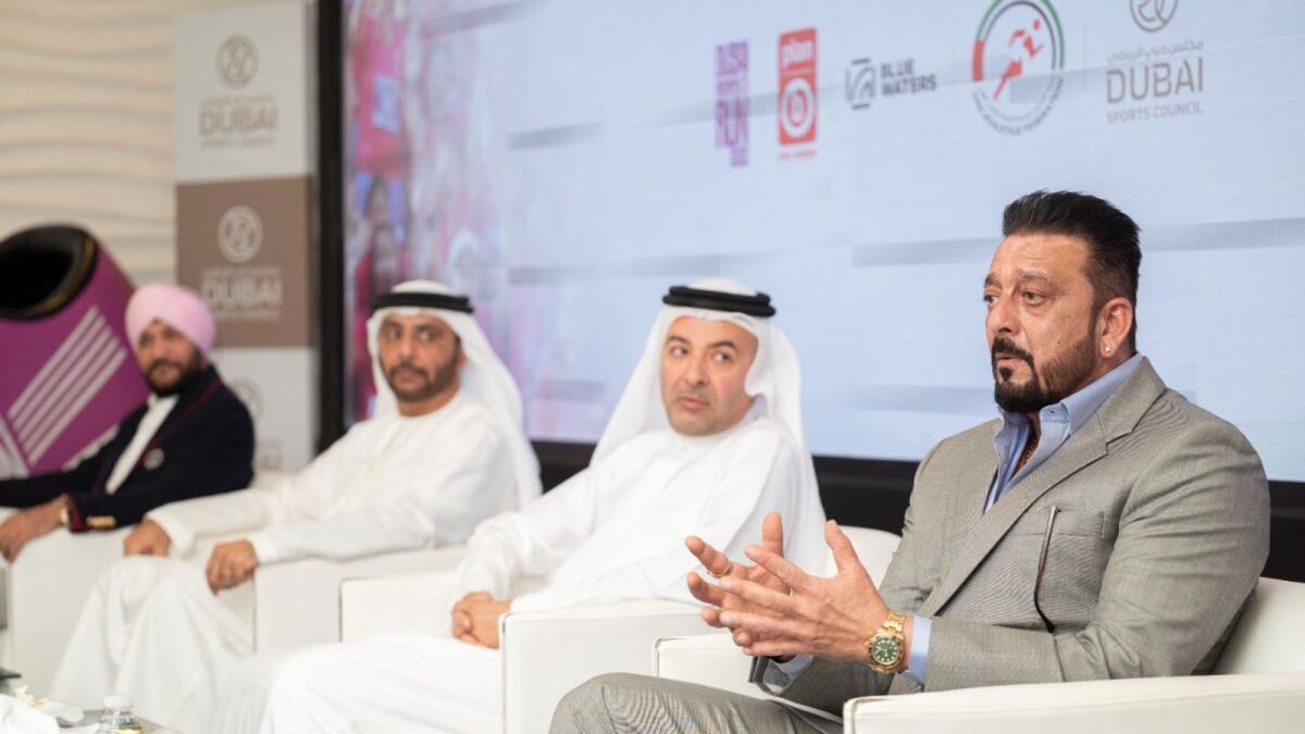 Sanjay Dutt (right) during the press conference at the Dubai Sports Council on Tuesday. (Photo by Shihab)