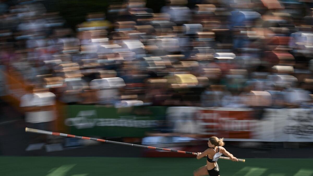 France's Marion Lotout competes during a women's pole vaulting exhibition street event of the Diamond League athletics meeting Athletissima in Lausanne. The 2020 Athletissima meeting is held as an exhibition street event due to sanitary measures over the Covid-19 (novel coronavirus) pandemic. Photo: AFP
