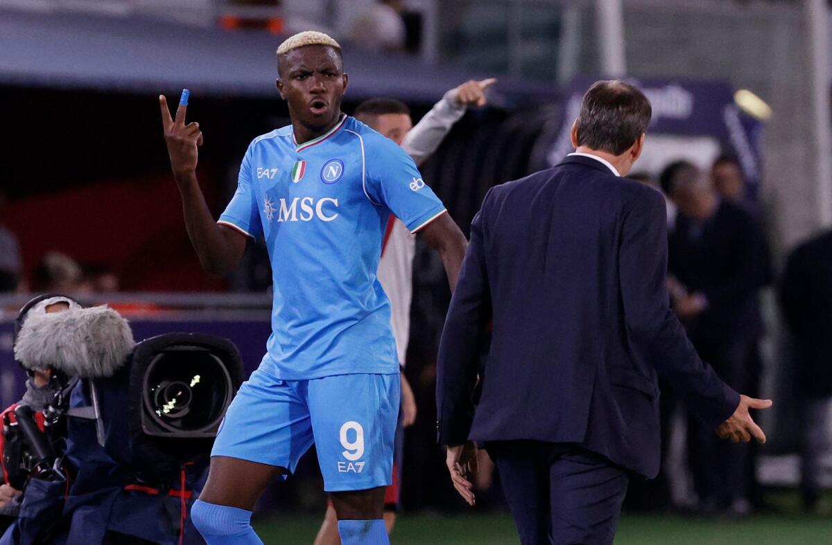 Napoli's Victor Osimhen (left) after being substituted during a recent match. — Reuters