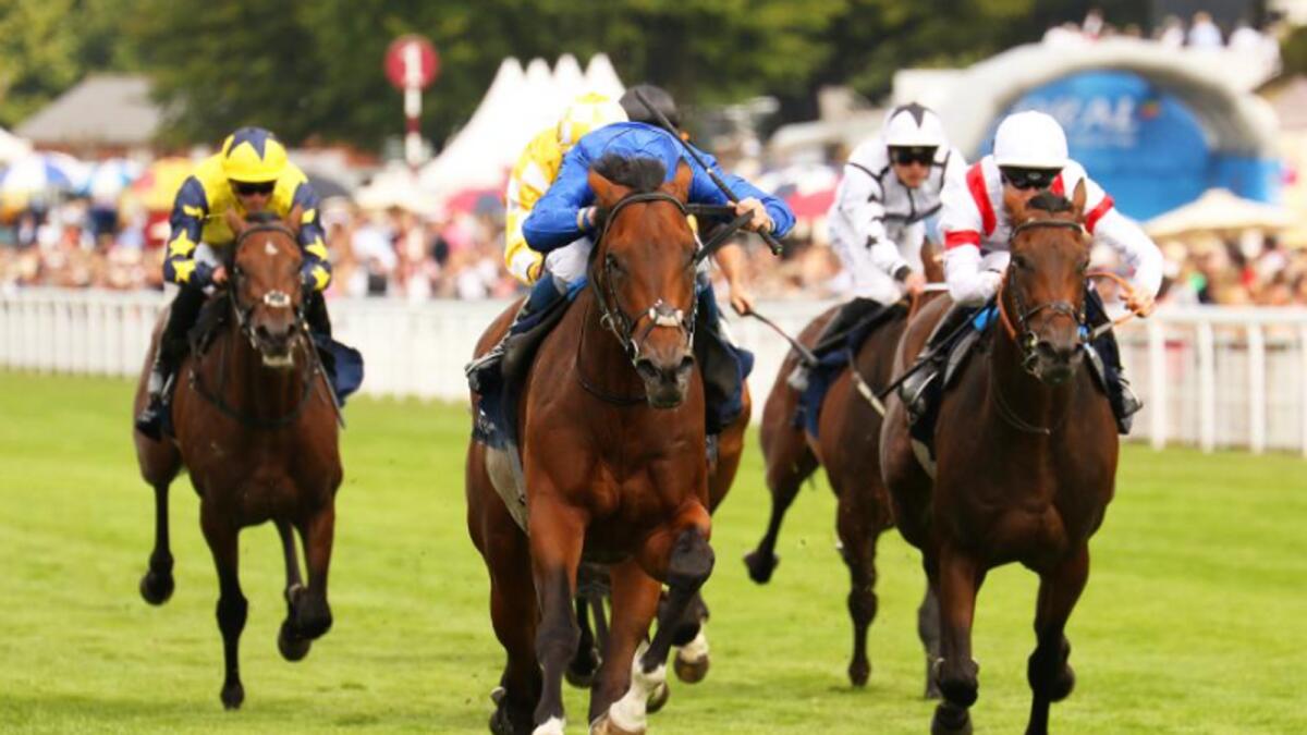 William Buick rides New London (centre) to victory in the G3 Gordon Stakes at Glorious Goodwood on Thursday. — Godolphin website