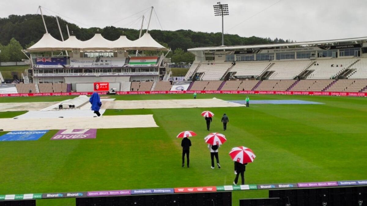 Officials inspect the outfield at the Ageas Bowl in Southampton. (BCCI Twitter)