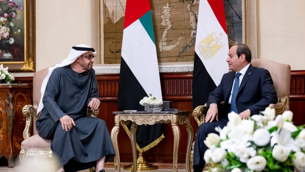 Sheikh Mohamed bin Zayed Al Nahyan meets with Abdel Fattah El Sisi in Cairo. — Wam