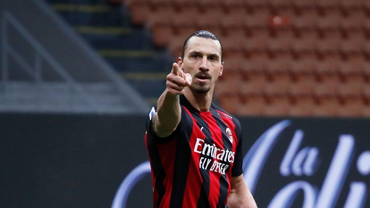 AC Milan's Zlatan Ibrahimovic celebrates his goal against Crotone. — Reuters