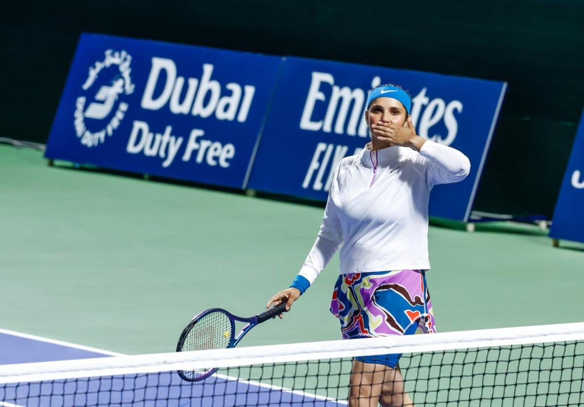 Sania Mirza blows a kiss to the crowd after her match in the Dubai Duty Free Tennis Championships on Tuesday. — Supplied photo