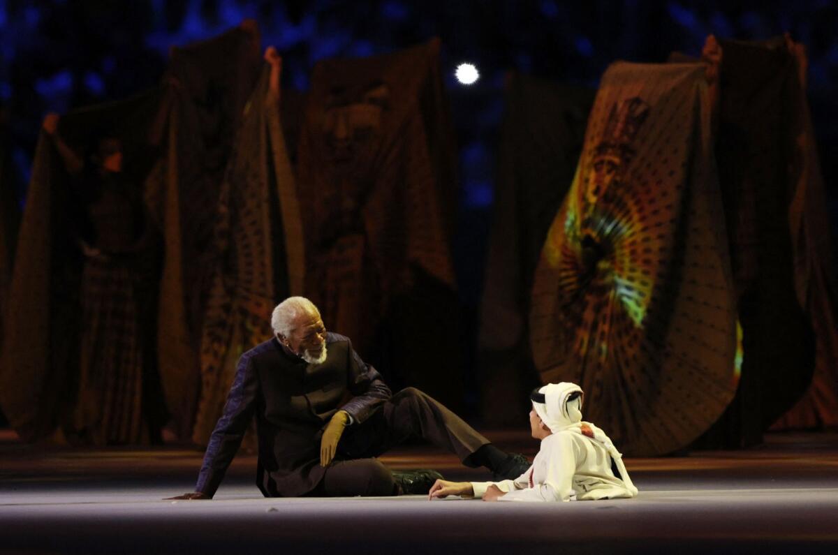 Morgan Freeman and Ghanim al Muftah during the opening ceremony. Photo: Reuters