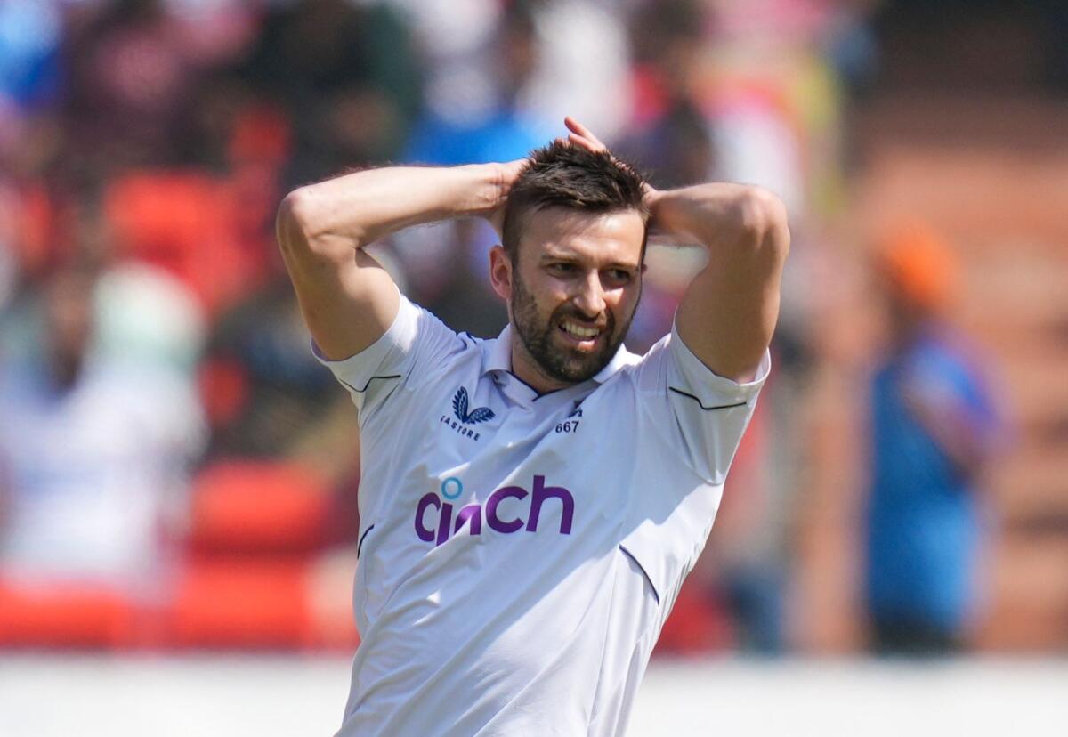 England pace bowler Mark Wood during the fourth day of the first Test in Hyderabad. — PTI