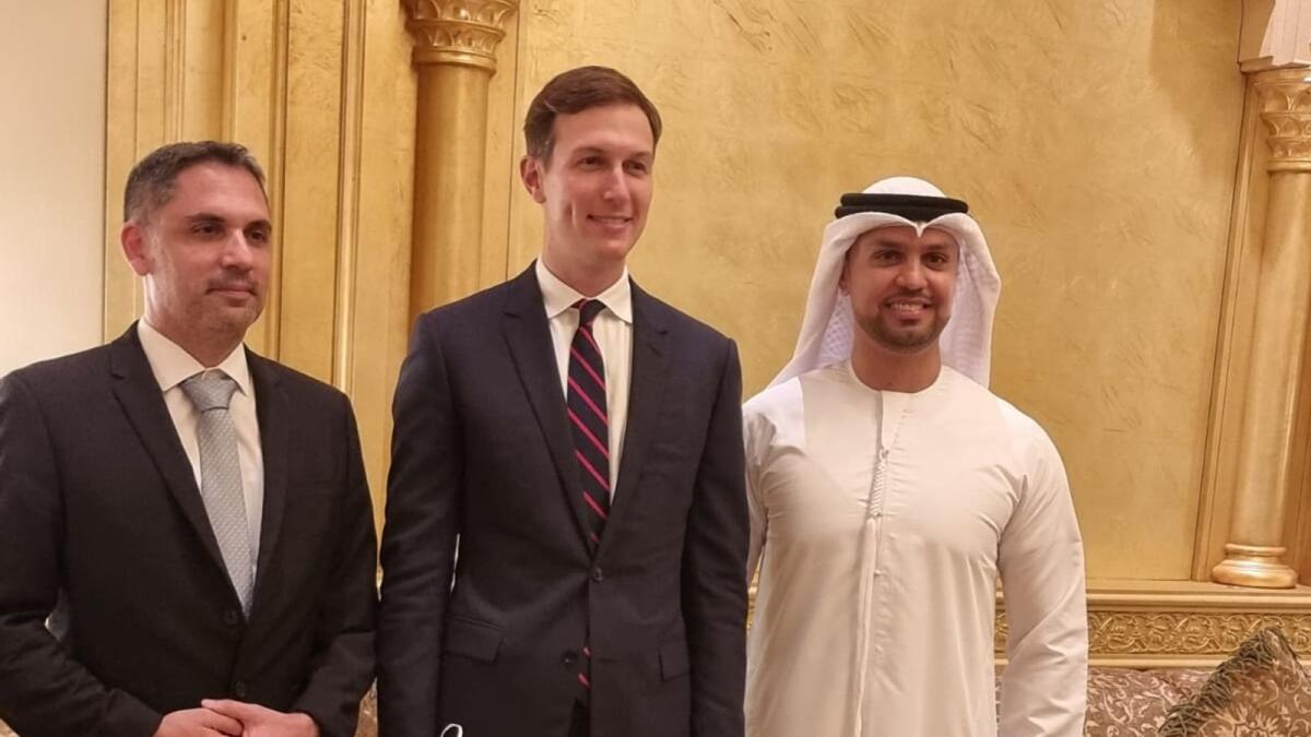 Jared Kushner (middle) with Dr Majid Al Sarrah (right) and Amit Deri (left). Photo: Supplied