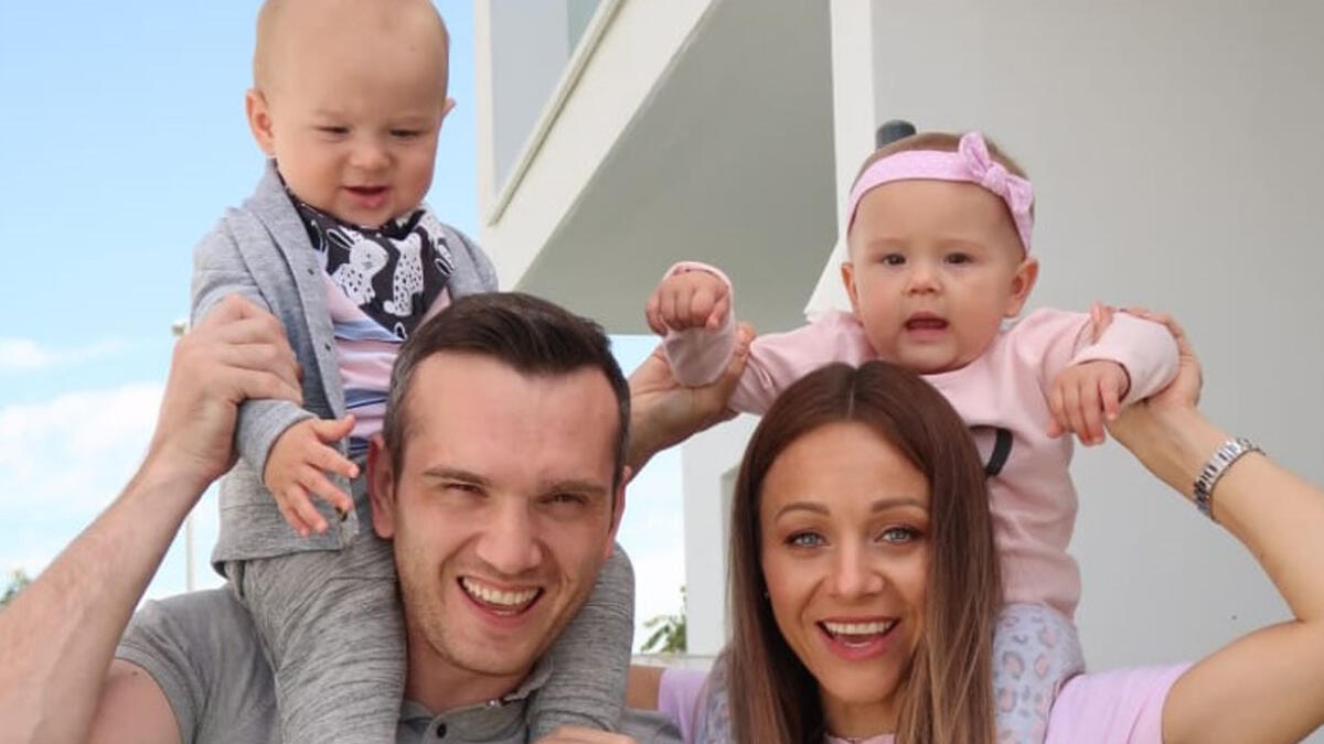DOUBLE JOY: Albinas Kontrimas with his twins, Olivia and Kai