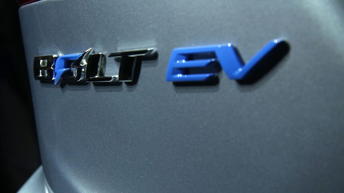The new Chevy Bolt EV's name is seen on the car, an electric car with a battery range of 200 miles. The latest recall covers 73,000 vehicles from model years 2019 through 2022. — AFP file photo