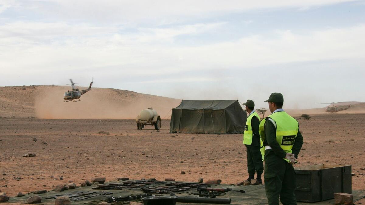 Weapons discovered by Morocco's police in Western Sahara are placed in Laayoune.