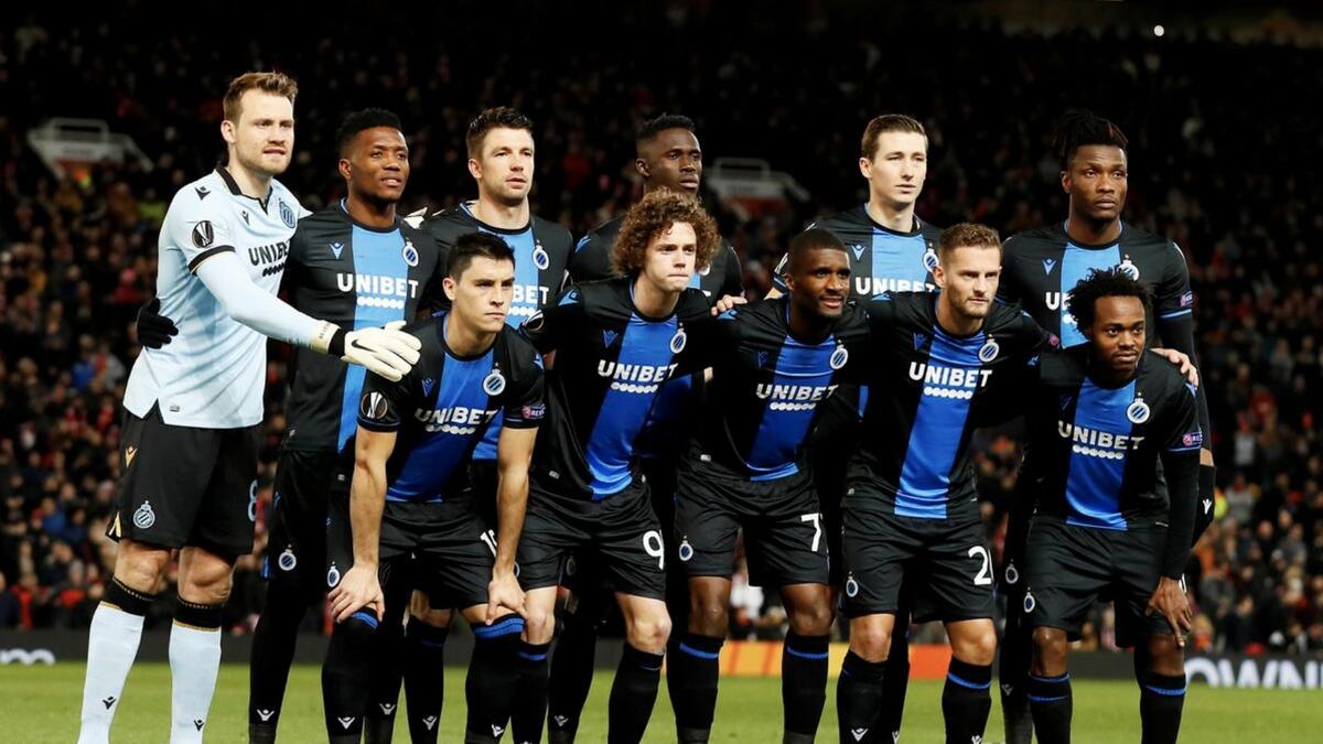 Club Brugge players pose for a team group photo before their Europa League match against Manchester United at Old Trafford in February. - Agencies