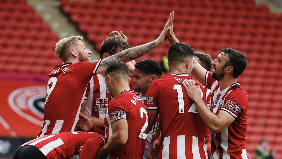 Sheffield United players celebrate after defeating Tottenham. - Twitter