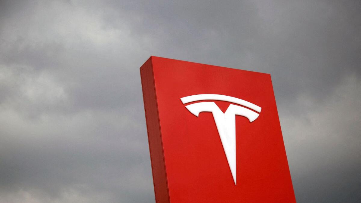 The logo of Tesla is seen in Taipei. — Reuters file