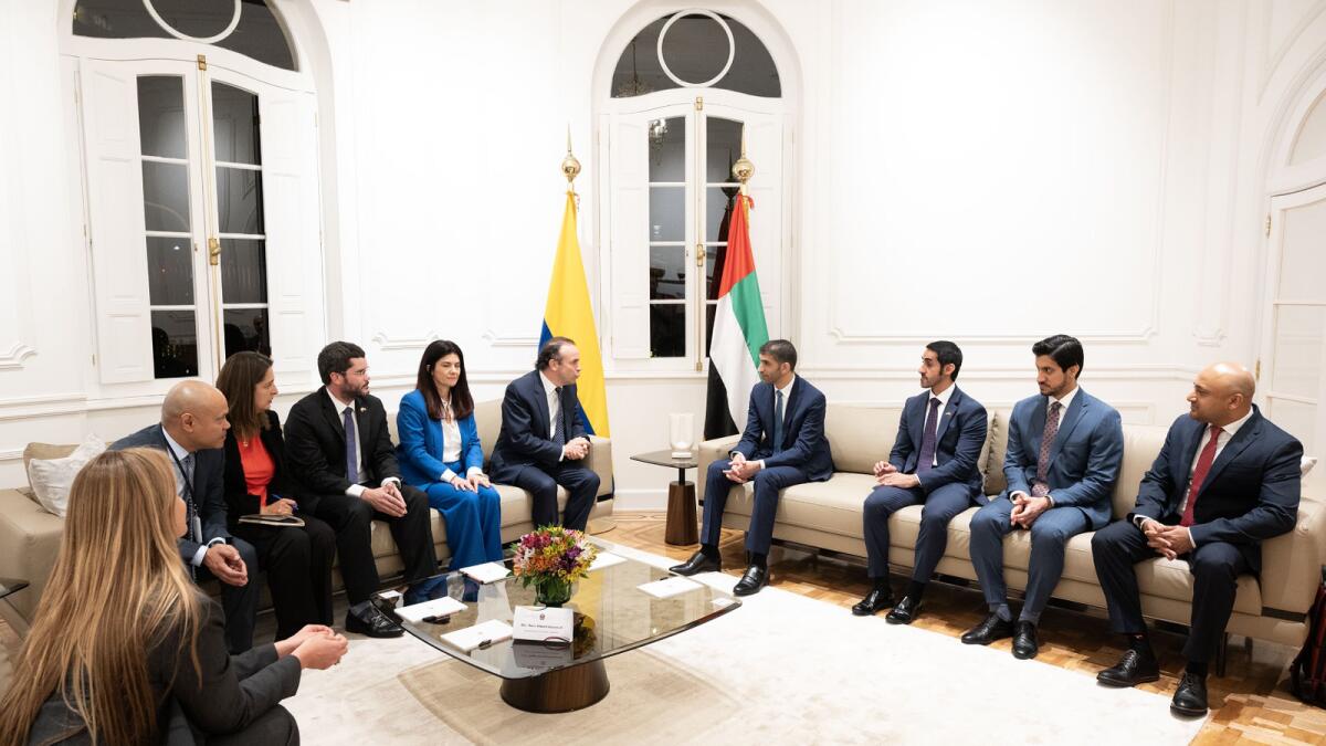 Dr Thani Al Zeyoudi with Colombian officials. — WAM
