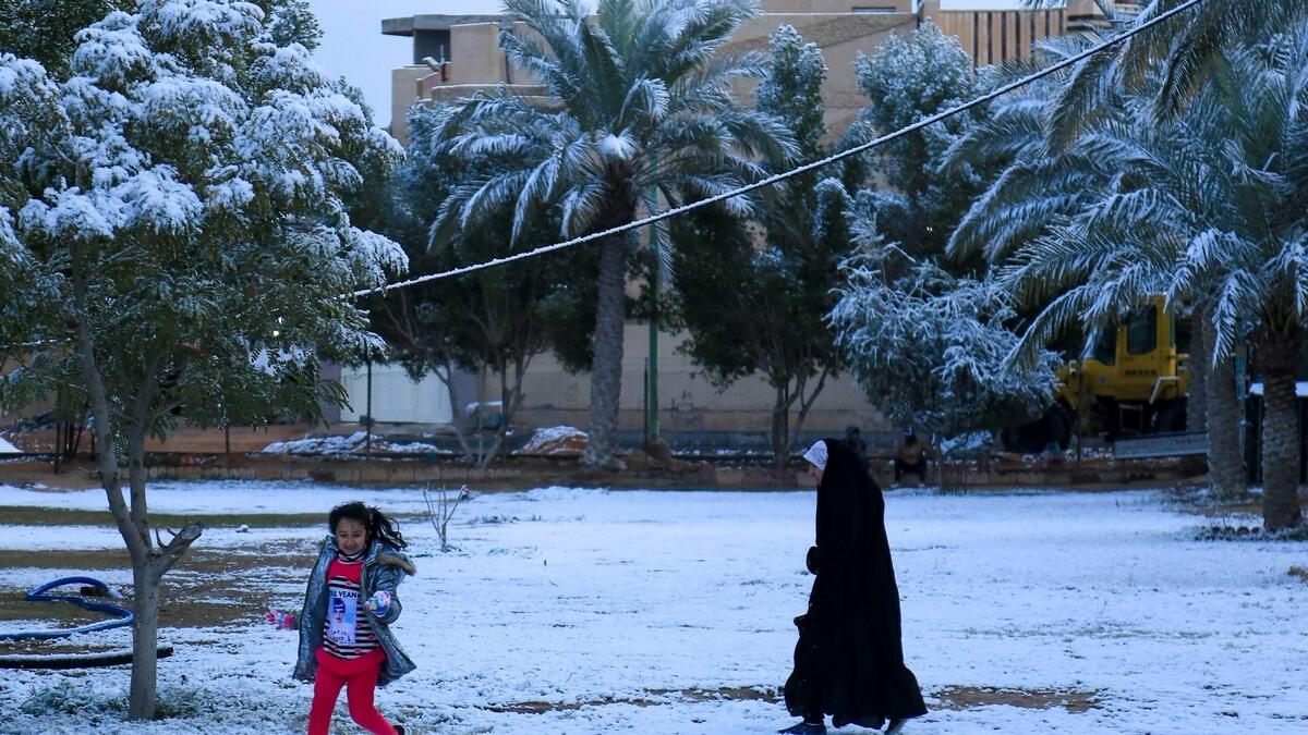 “Thank God it is snowing this morning,” said Aymen Ahmed, a protester. “The atmosphere is beautiful ... the people are very happy because this is the first time snow falls in Iraq.”