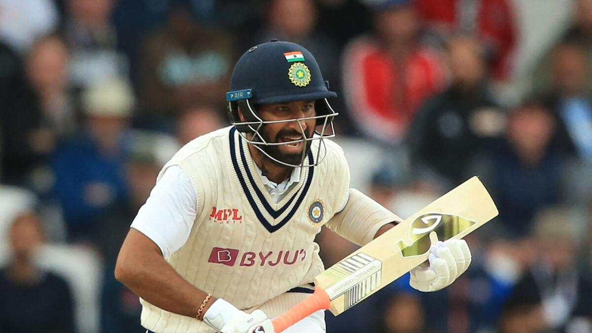 India's Cheteshwar Pujara in action on the third day of the third cricket Test. — AFP