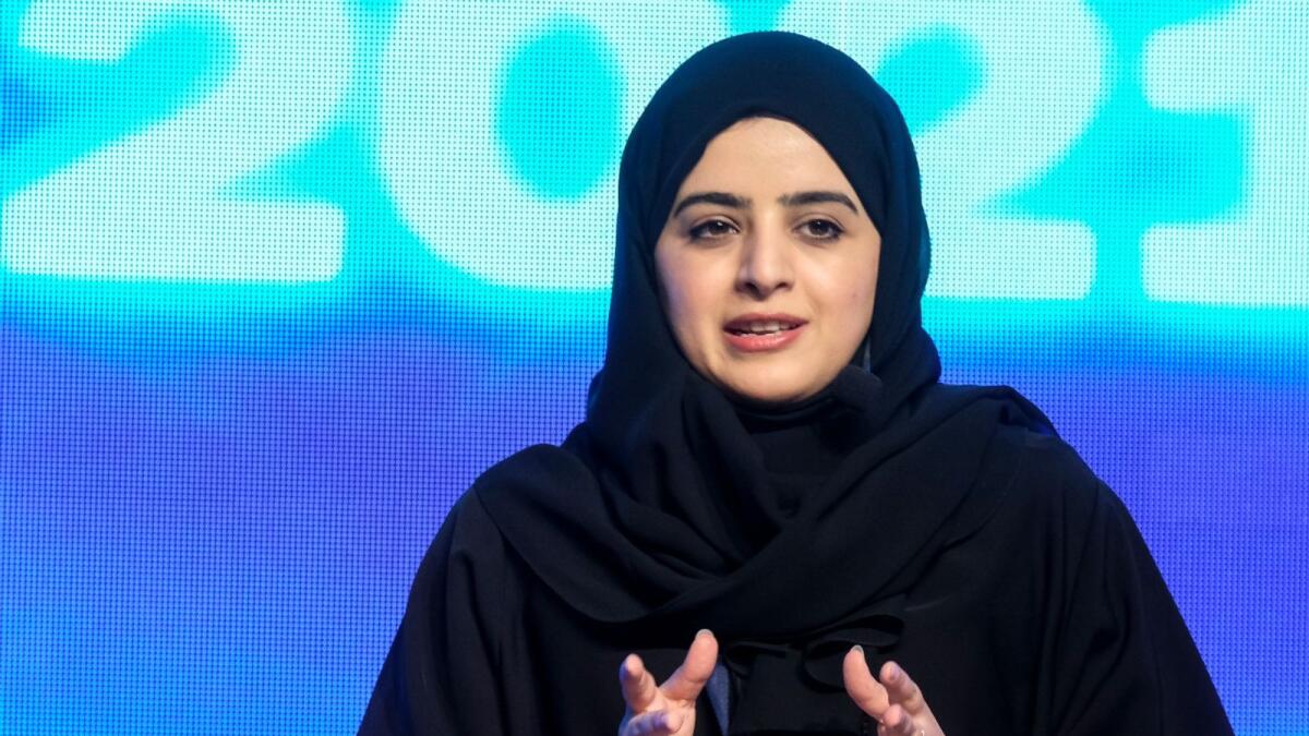 Sheikha Abdulla AlNuaimi, commercial operations executive director at Ajman Free Zone, speaks at the Global Investment Forum. — Photo by Shihab