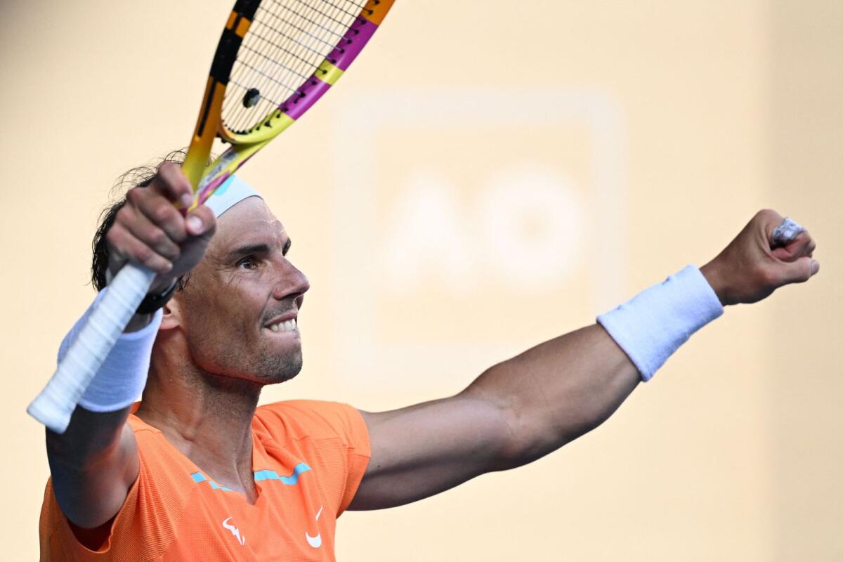 Spain's Rafael Nadal celebrates after winning against Britain's Jack Draper. -- AFP