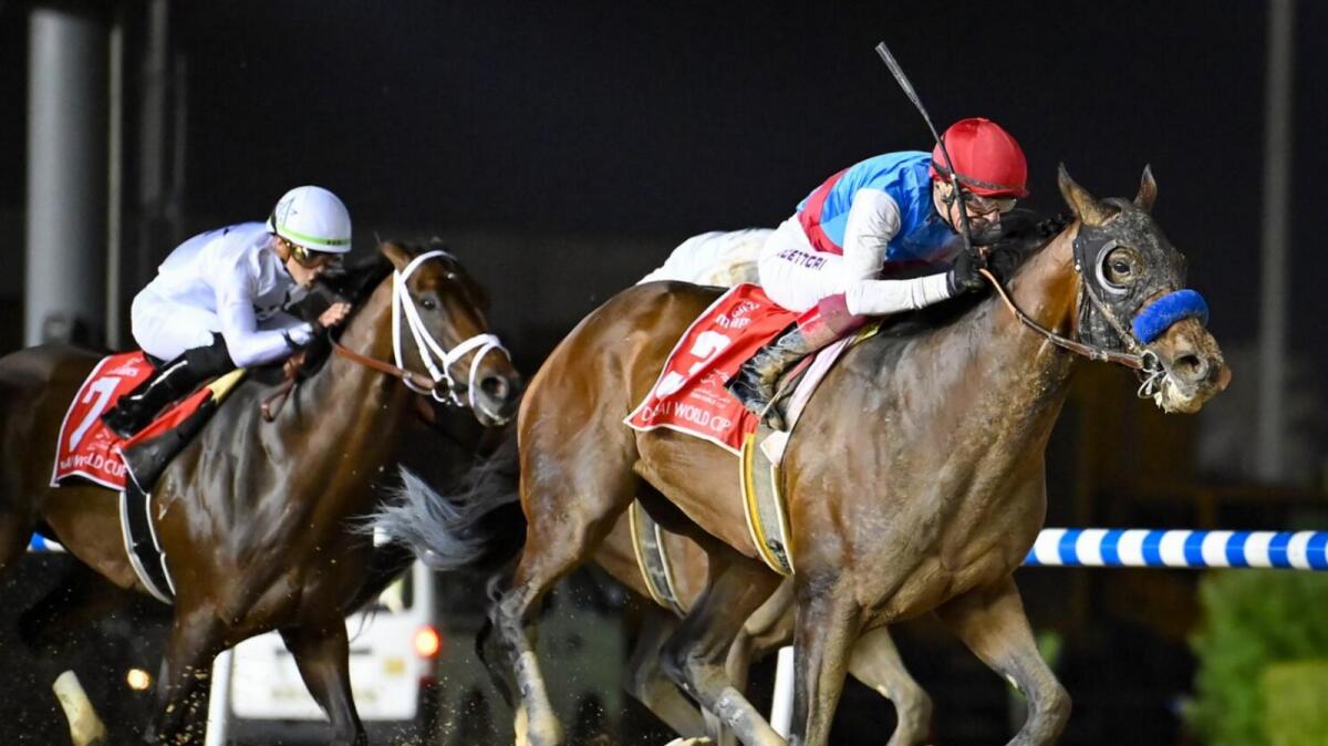 Frankie Dettori rides Country Grammer to victory in the 2022 Dubai World Cup. — KT file