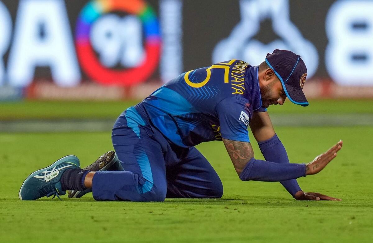 Sri Lanka's Dhananjaya de Silva reacts during the match against New Zealand. — PTI