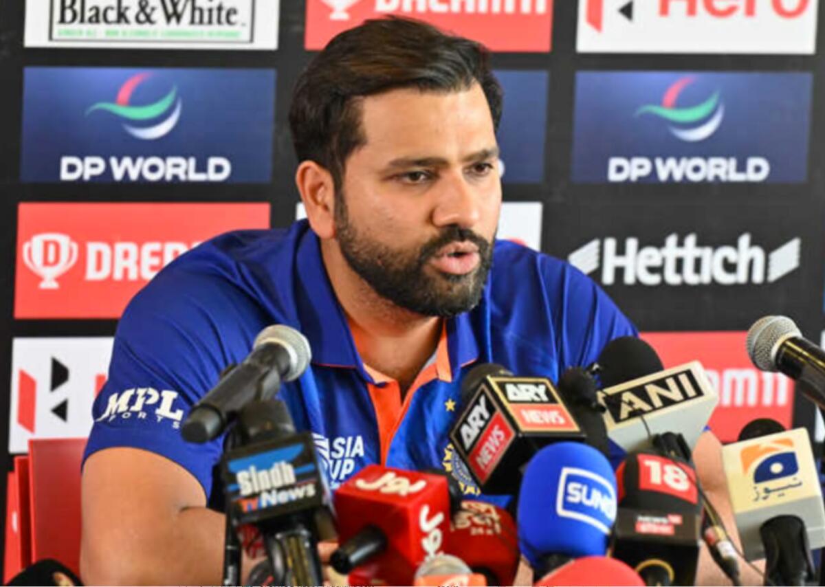 Indian skipper Rohit Sharma during a press conference in Dubai on Saturday. (Photo by M. Sajjad)