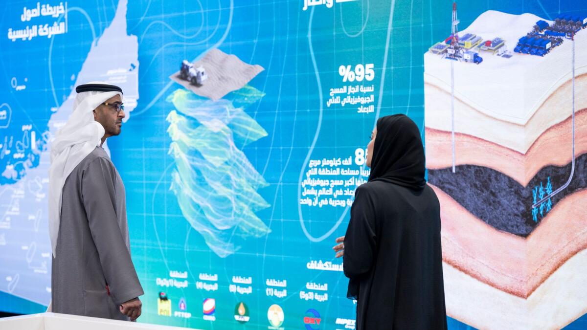 The President, His Highness Sheikh Mohamed bin Zayed Al Nahyan tours Abu Dhabi National Oil Company (Adnoc) headquarters, after a Supreme Petroleum Council meeting. — Wam