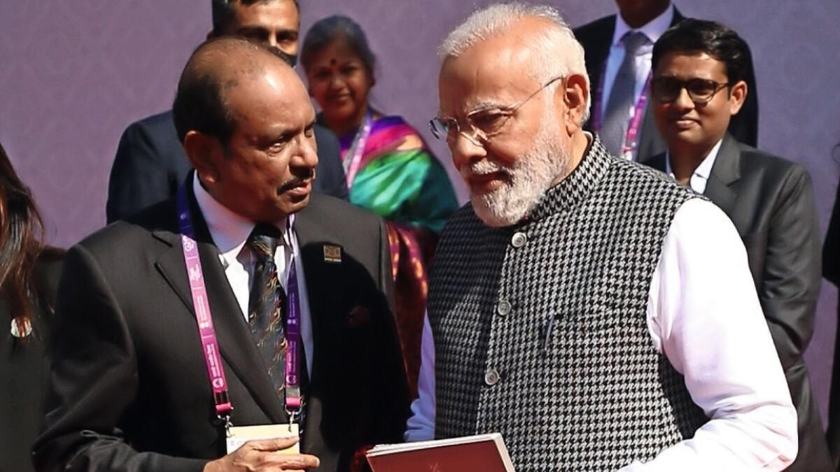 Yusuff Ali MA, Chairman of LuLu Group, with India Prime Minister Narendra Modi on the sidelines of  the 17th Prabavi Bharatiya Divas, held at Indore in Madhya Pradesh.