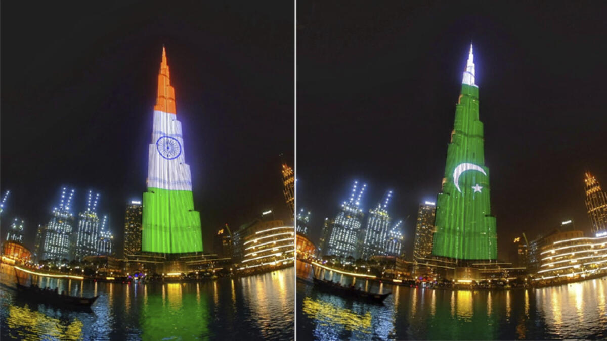 pakistan, india, flag, dubai, burj khalifa, i-day, independence day