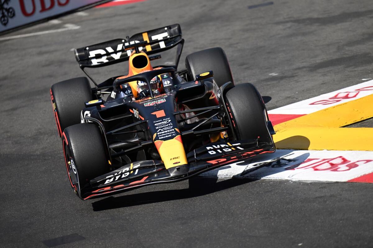 Red Bull driver Max Verstappen of the Netherlands steers his car during the Formula One qualifying session, at the Monaco racetrack, in Monaco on Saturday.  AP