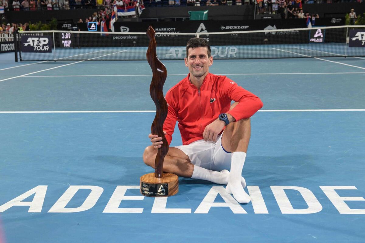 Novak Djokovic celebrates after winning the final of the ATP Adelaide International. — AFP