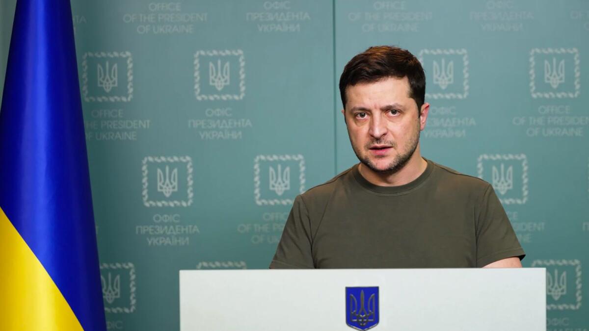 This handout video grab taken and released by the Ukraine Presidency press service on March 1, 2022 shows Ukrainian President Volodymyr Zelensky delivering an address in Kyiv. Photo: AFP