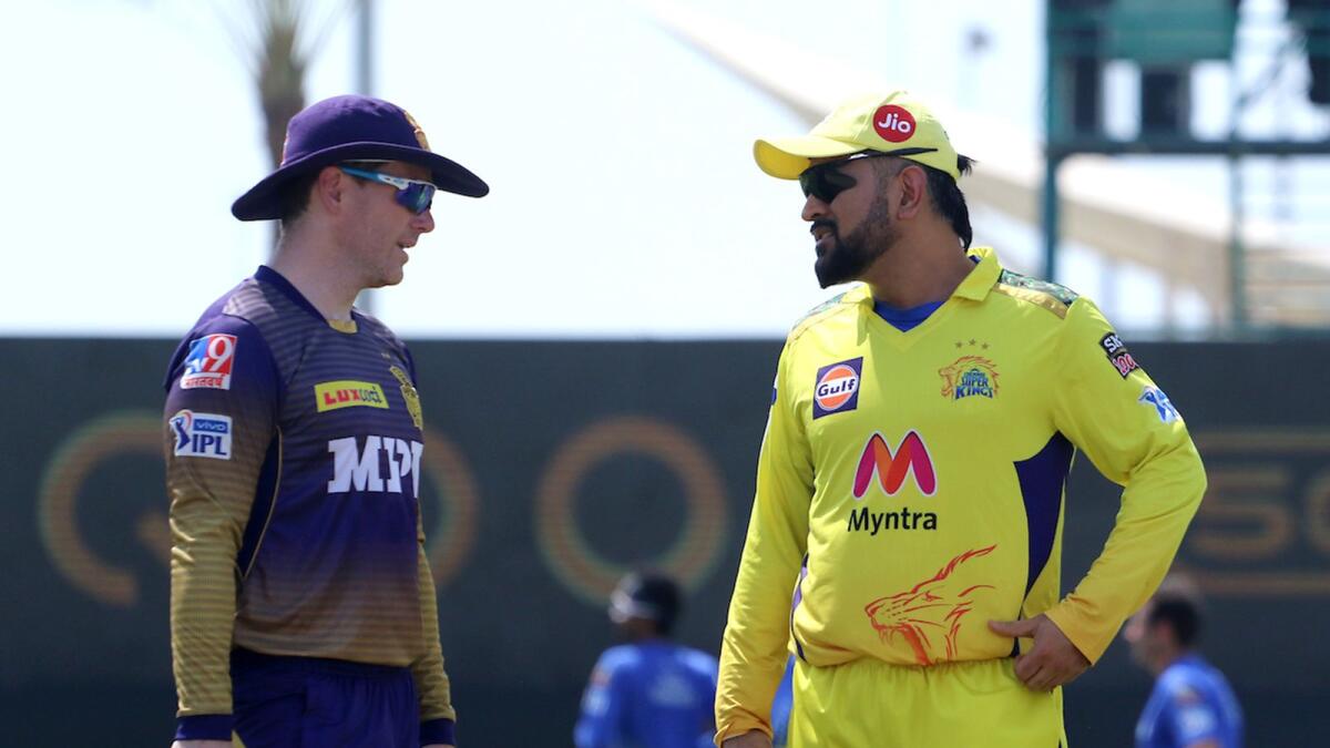 It will be MS Dhoni's (right) tactical nous against Eoin Morgan's brave Kolkata Knight Riders. — BCCI