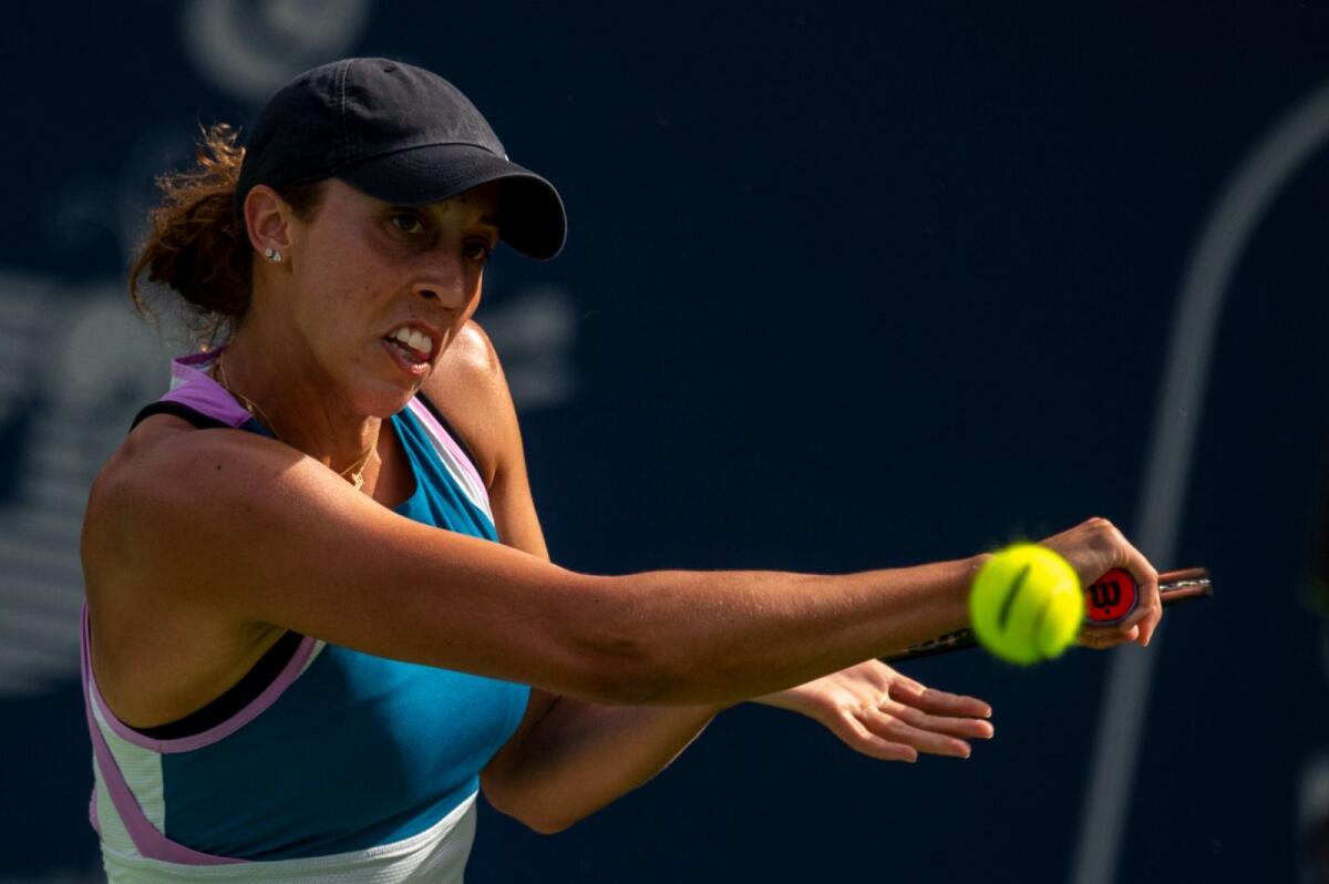 Madison Keys hits a return during her match against Jessica Pegula. — Supplied photo