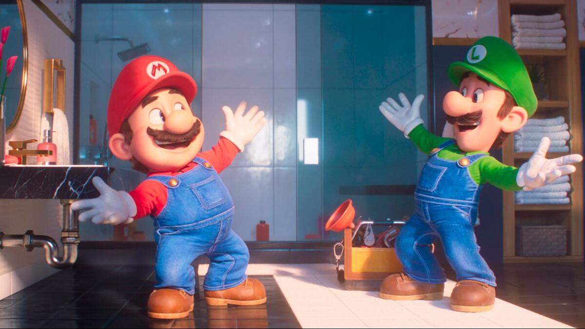 Mario, voiced by Chris Pratt, left, and Luigi, voiced by Charlie Day in Nintendo's 'The Super Mario Bros. Movie.'