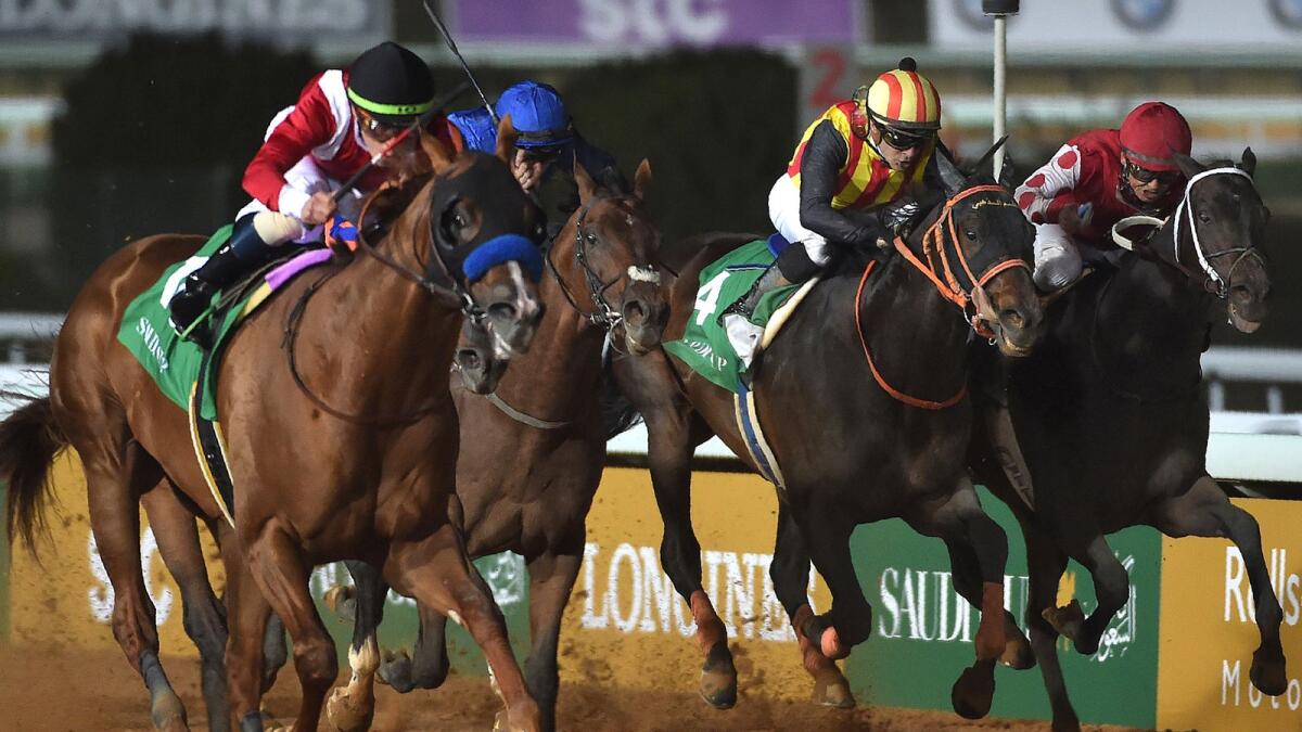 Jockeys compete in the Saudi Cup on February 29, 2020. (AFP file)