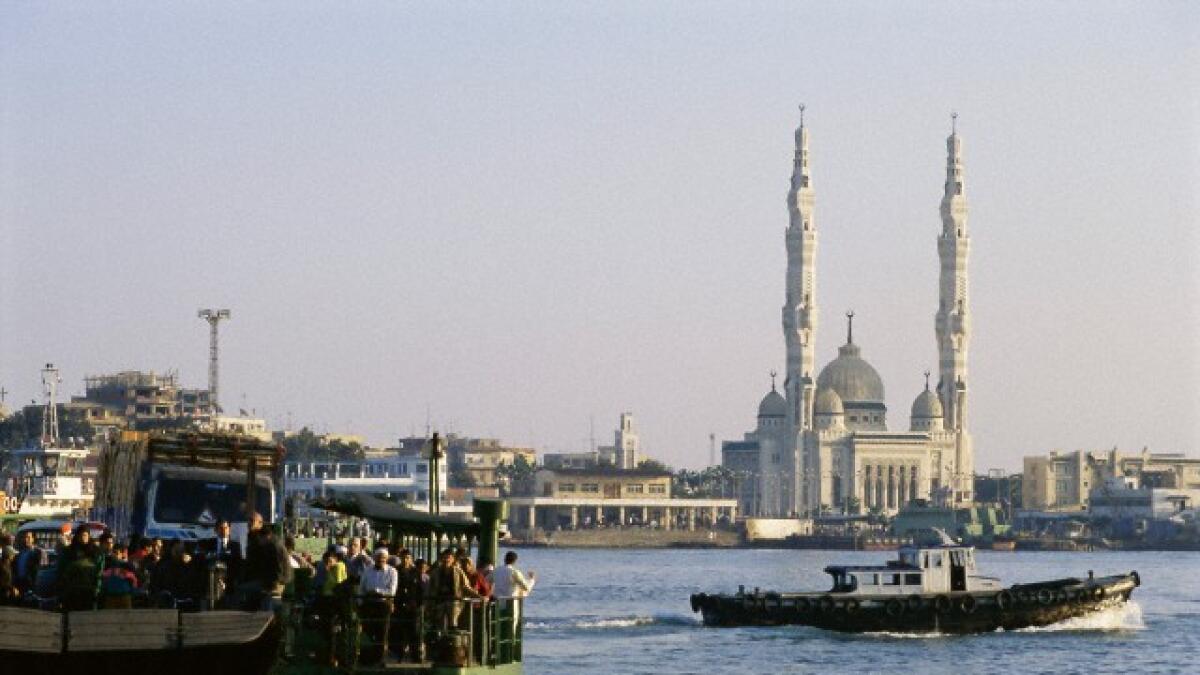 Ferry across the entrance to the Suez Canal, Port Said, Egypt, North Africa and Africa