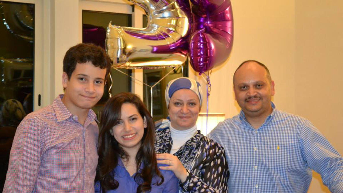 Talha bin Asif along with his family, and (right) Farah Nada along with her brother and parents pose for a happy picture.