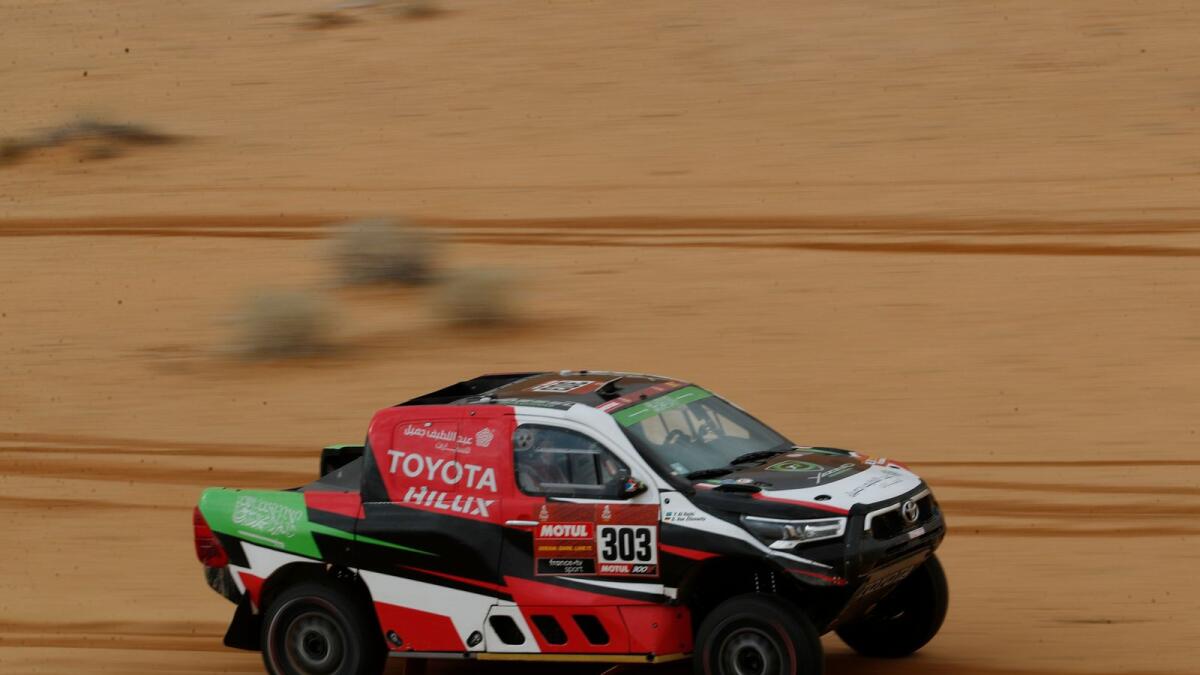 Overdrive Toyota's Yazeed Al Rajhi and co-driver Dirk Von Zitzewitz in action during stage 7. — Reuters