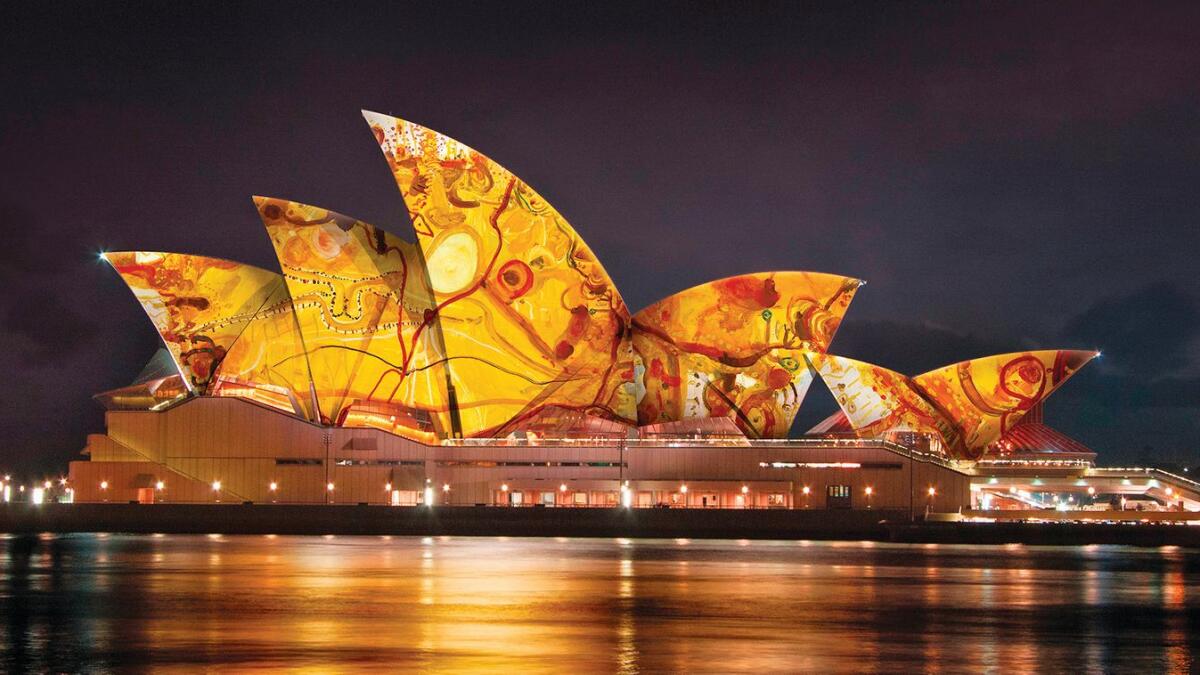 Lighting of the Sails: Life Enlivened (2023) by John Olsen and Curiious for Vivid Sydney 2023. Photo: Destination NSW