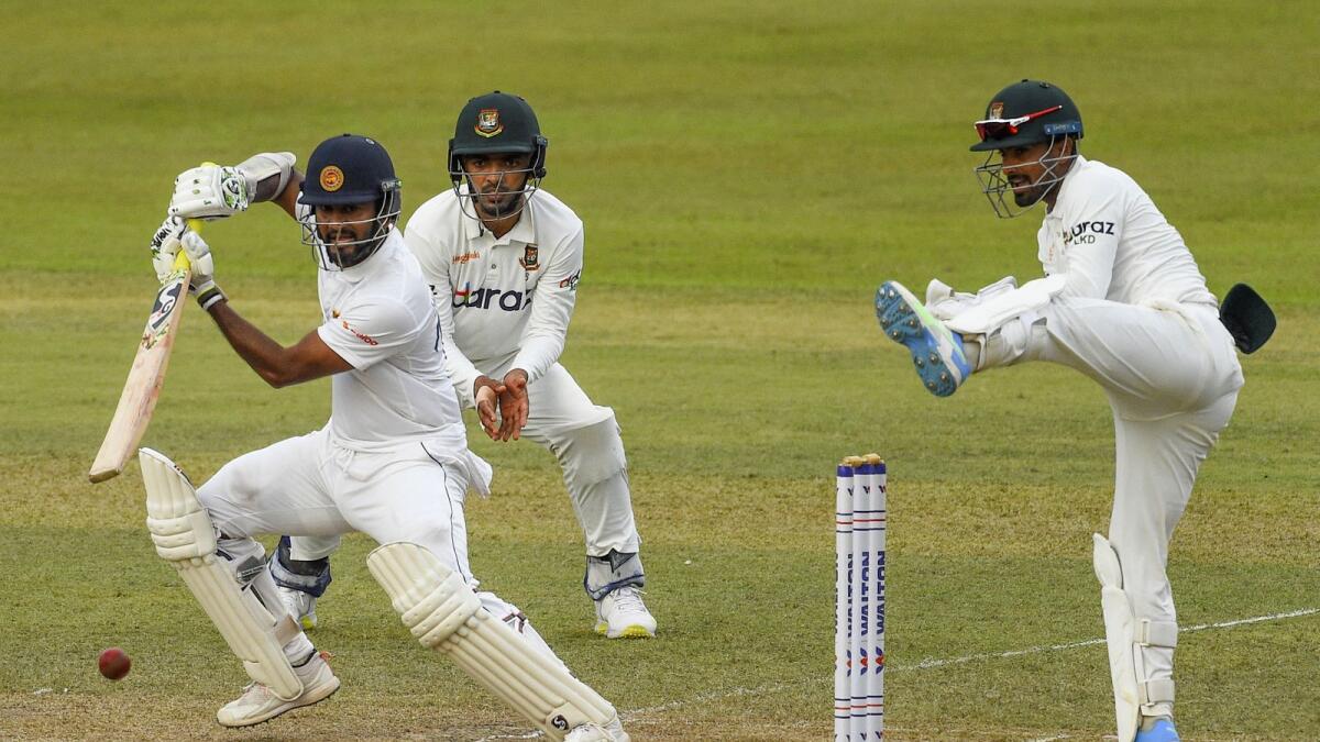 Sri Lanka's Dimuth Karunaratne plays a shot. (AFP)