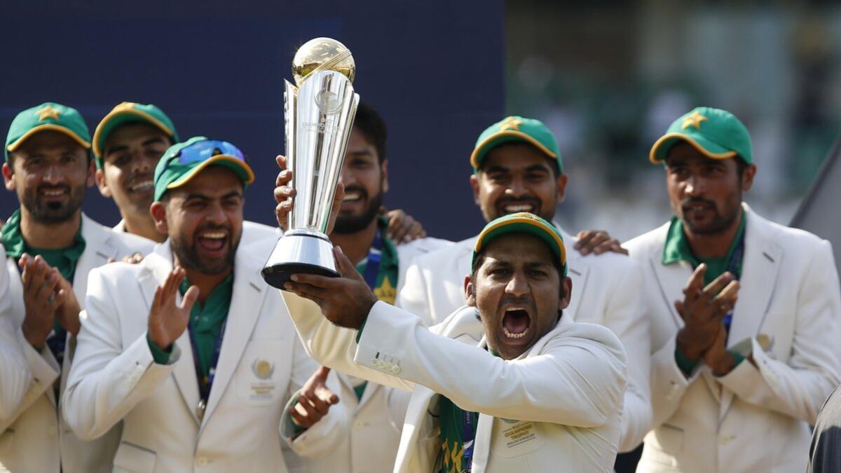 Pakistan celebrate their victory over India in the Champions Trophy final