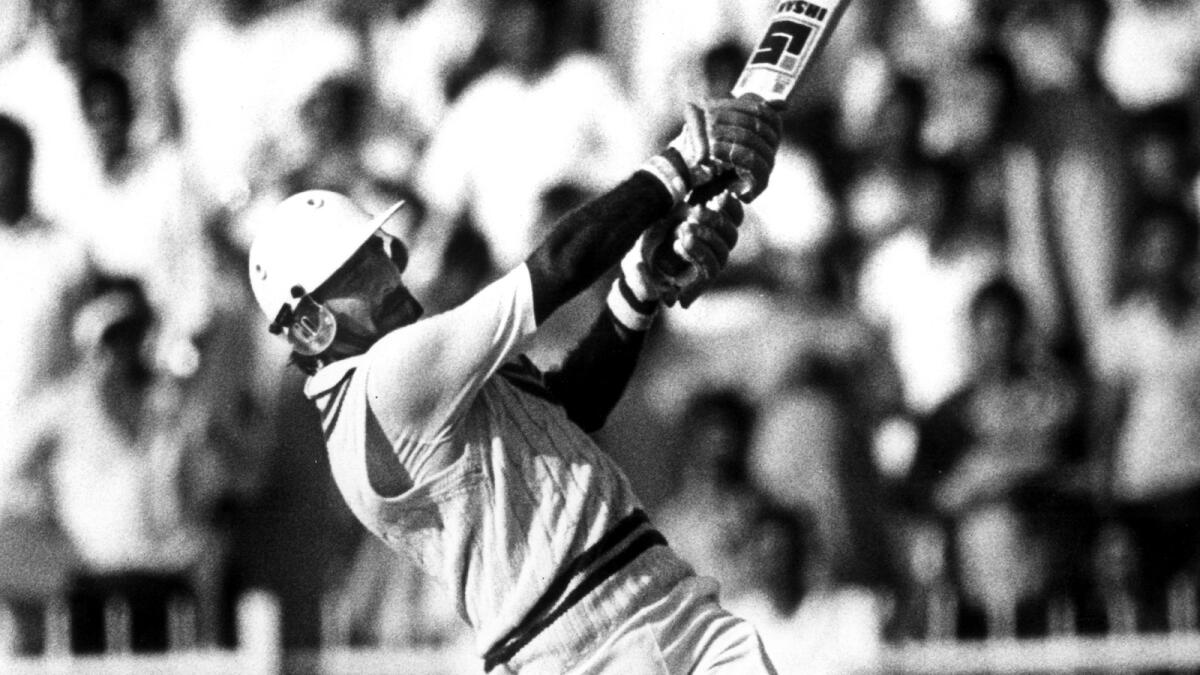 Javed Miandad's last-ball six helped Pakistan beat India in the final of the 1986 1986 Austral-Asia Cup final in Sharjah. KT file photo
