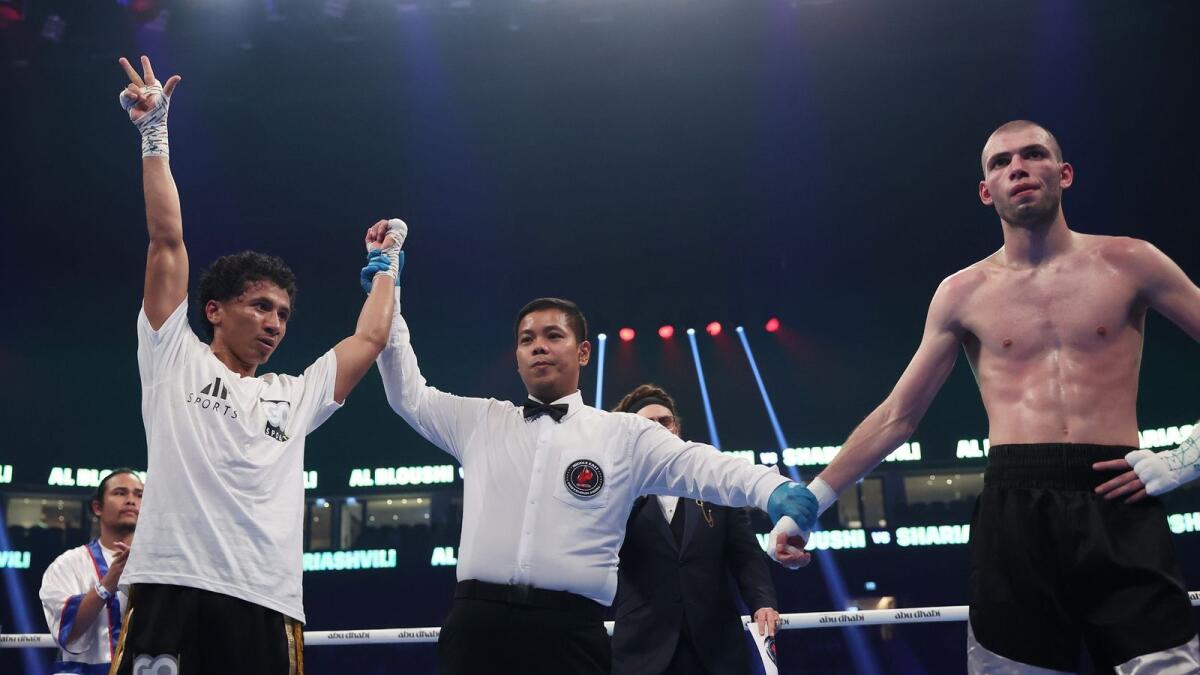 UAE boxer Fahad Al Bloushi wins against Irakli Shariashvili in the inaugural Champion Series held at the Etihad Arena, Abu Dhabi. Photo: Matchroom Boxing