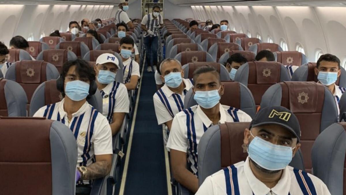 Mumbai Indians, the four-time champions, shared images of their players as they boarded the flight from Mumbai to Abu Dhabi on Friday.