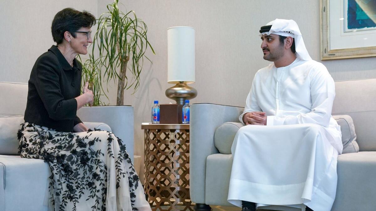 Sheikh Maktoum bin Mohammed bin Rashid Al Maktoum and Jane Fraser discussing ways in which Dubai can further support the company in enhancing its banking operations both in the UAE and across the region. — Wam