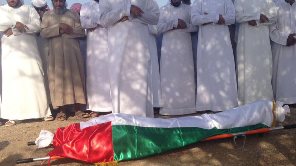 Funeral prayer for Mohammed Saeed Al Hassani at Rabeea bin Aamir Mosque, Fujairah