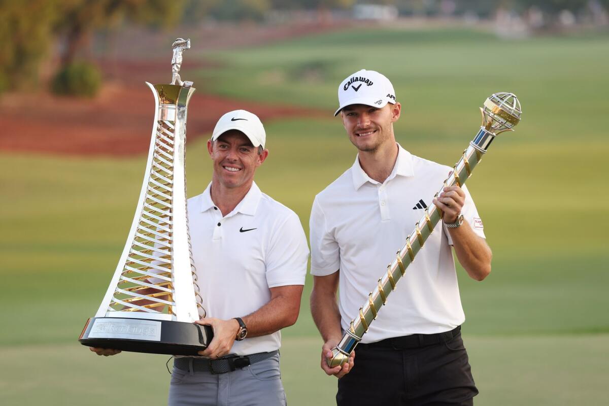 Race to Dubai winner Rory McIlroy (left) and DP World Tour Championship winner Nicolai Hojgaard. — Supplied photo