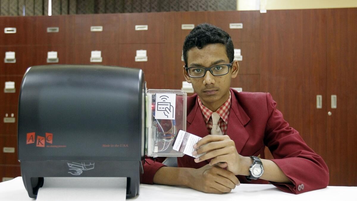 Sidharth has programmed the device in such a way that each student/staff at school can only use it for a maximum of 5 times in a day – Photo by M. Sajjad